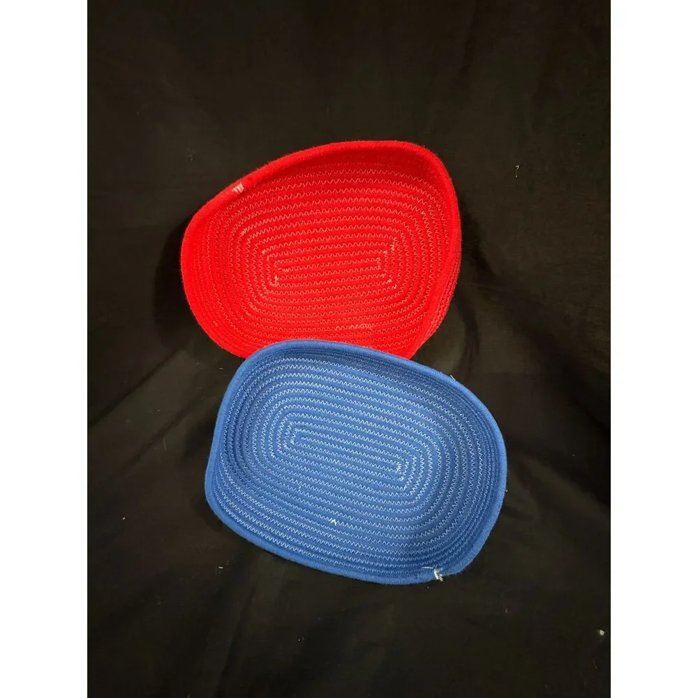 Red N Blue Coiled Rope Basket Tray Set of 2 Oval Patriotic Americana Decor